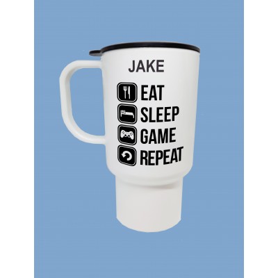 Eat, Sleep, Game, Repeat Travel Mug - Personalised Eat, Sleep, Game, Repeat Travel Mug - Personalised