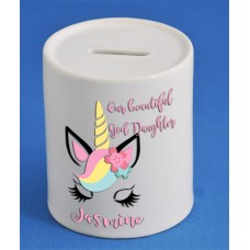 Personalised Unicorn God Daughter moneybox